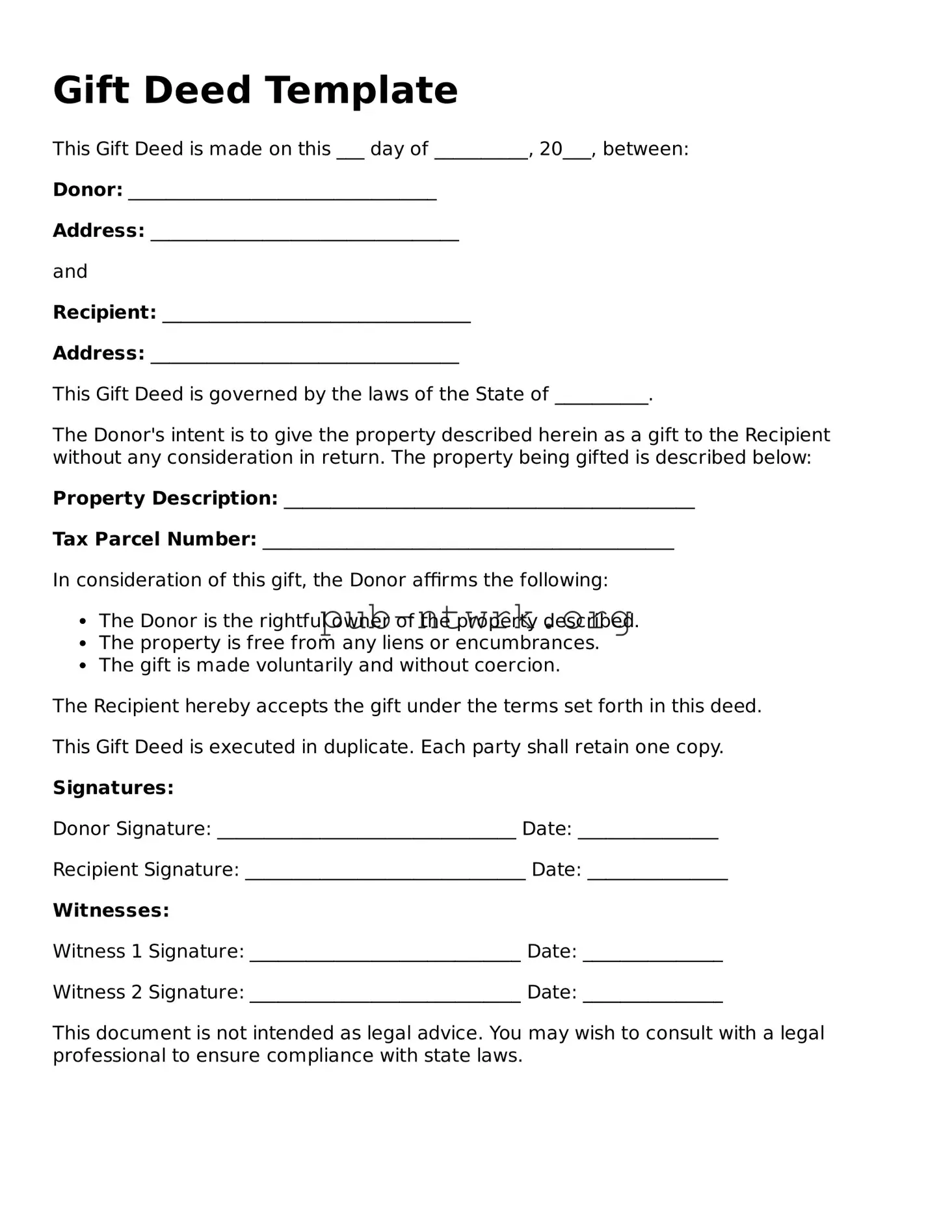 Legal Gift Deed Form