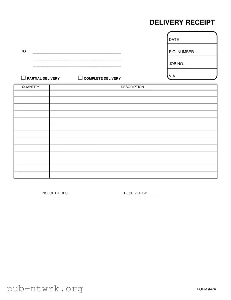Blank Delivery Receipt PDF Form