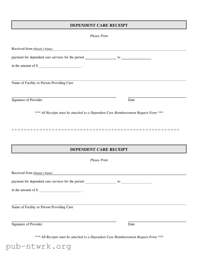 Blank Dependent Care Receipt PDF Form