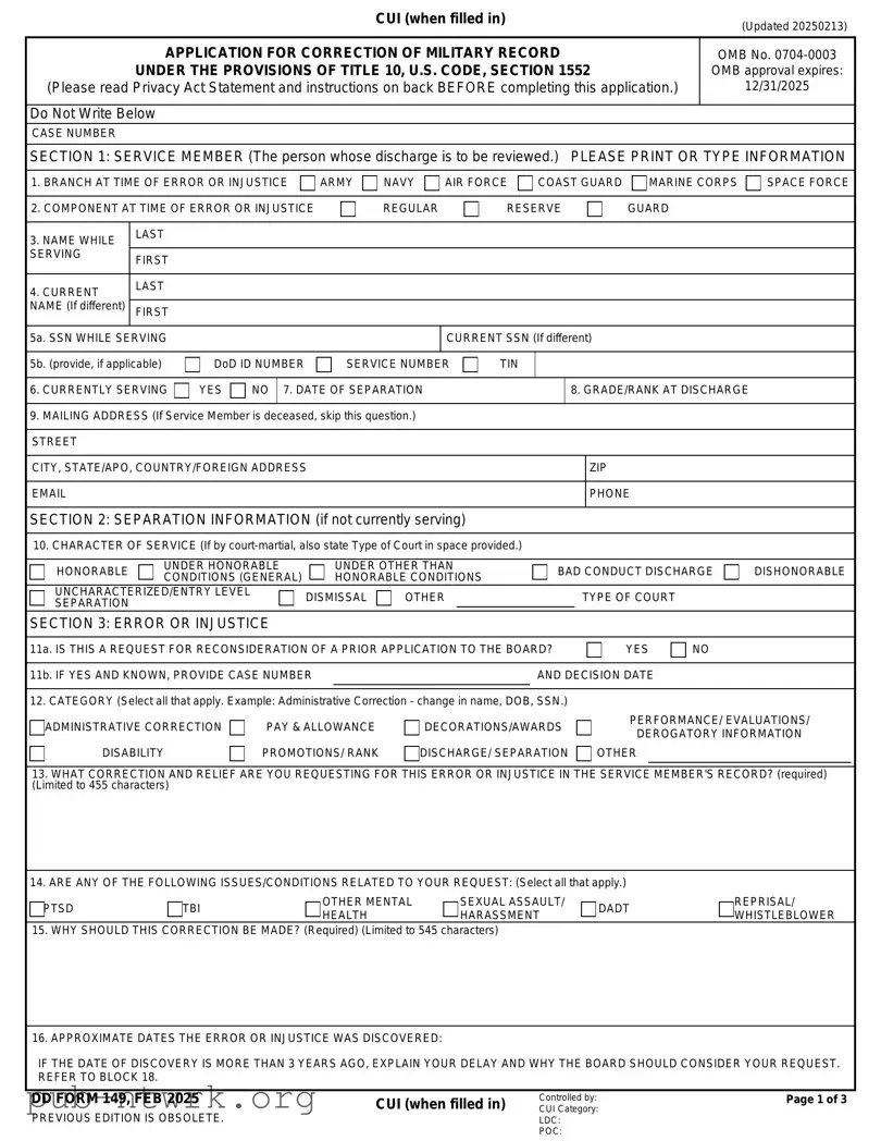 Blank DD 149 PDF Form