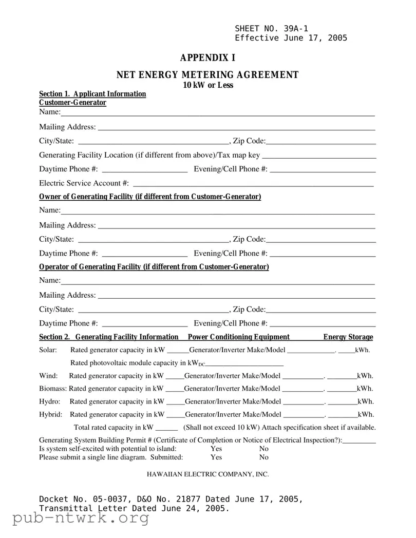Blank Hawaii 39A PDF Form
