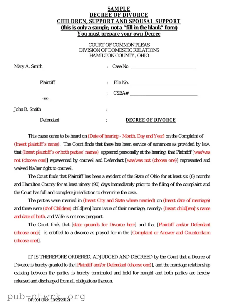Blank Divorce Decree Sample PDF Form