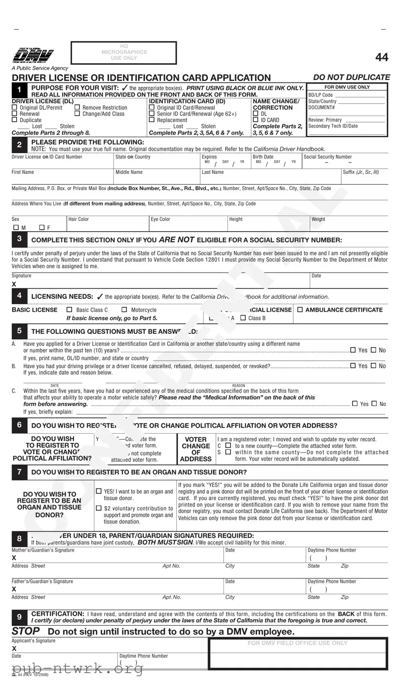 Blank Ca Dmv Dl 44 PDF Form