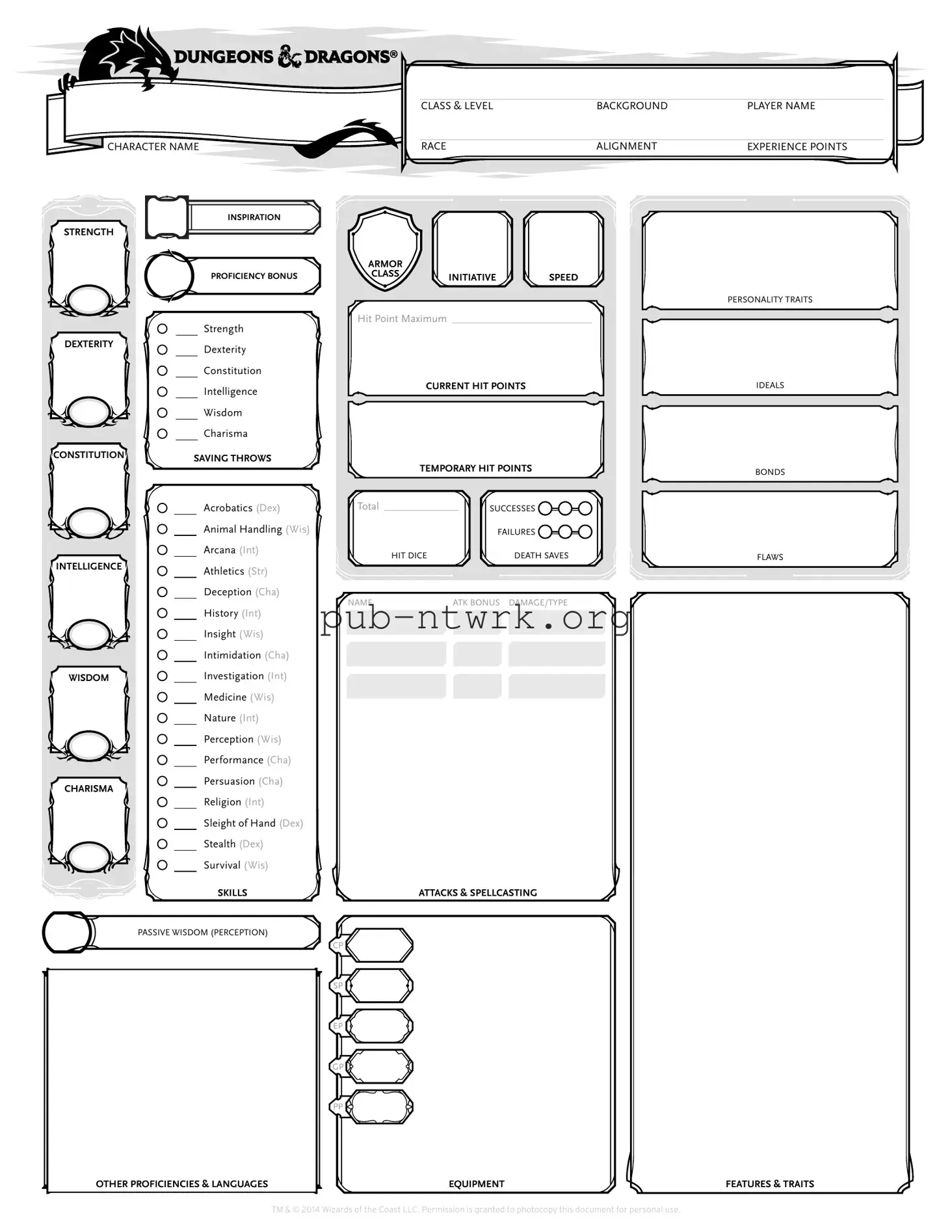 Blank Dnd Character Sheet PDF Form