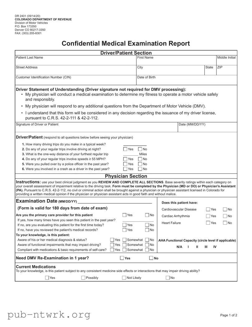 Blank Colorado Dr 2401 PDF Form