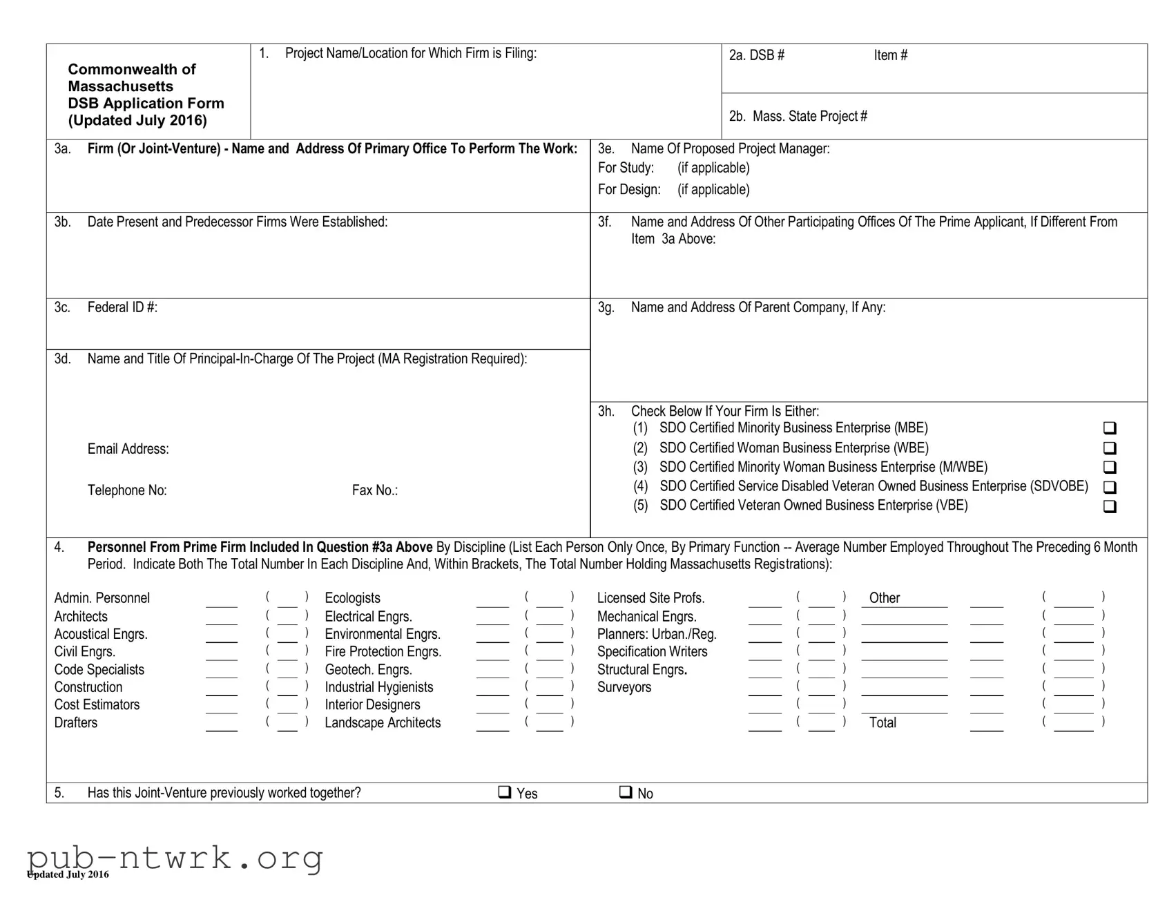 Blank Massachusetts Dsb Application PDF Form