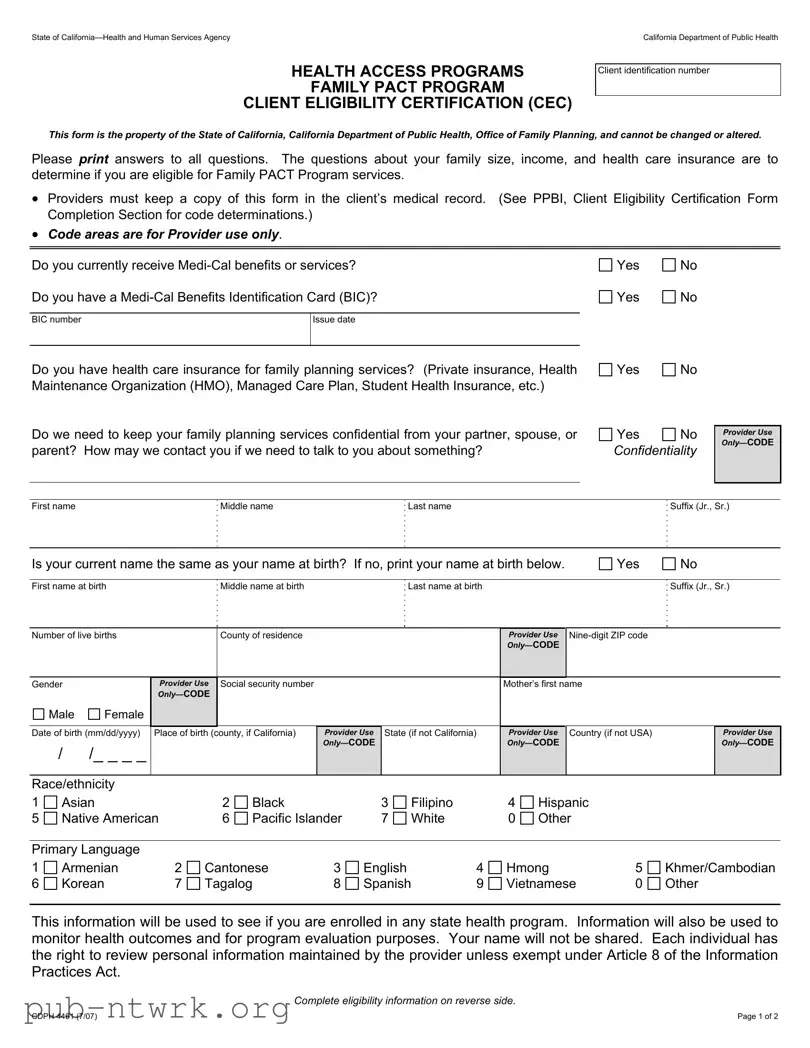 Blank California Cdph 4461 PDF Form