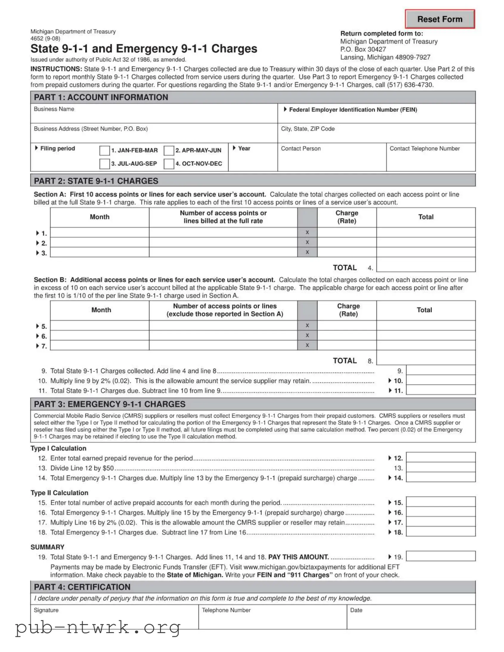 Blank Michigan 4652 PDF Form