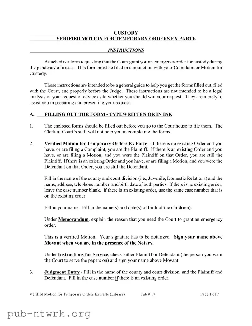 Blank Ex Parte Temporary Custody Order Ohio PDF Form