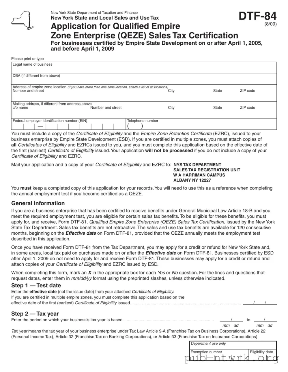 Blank New York Dtf 84 PDF Form