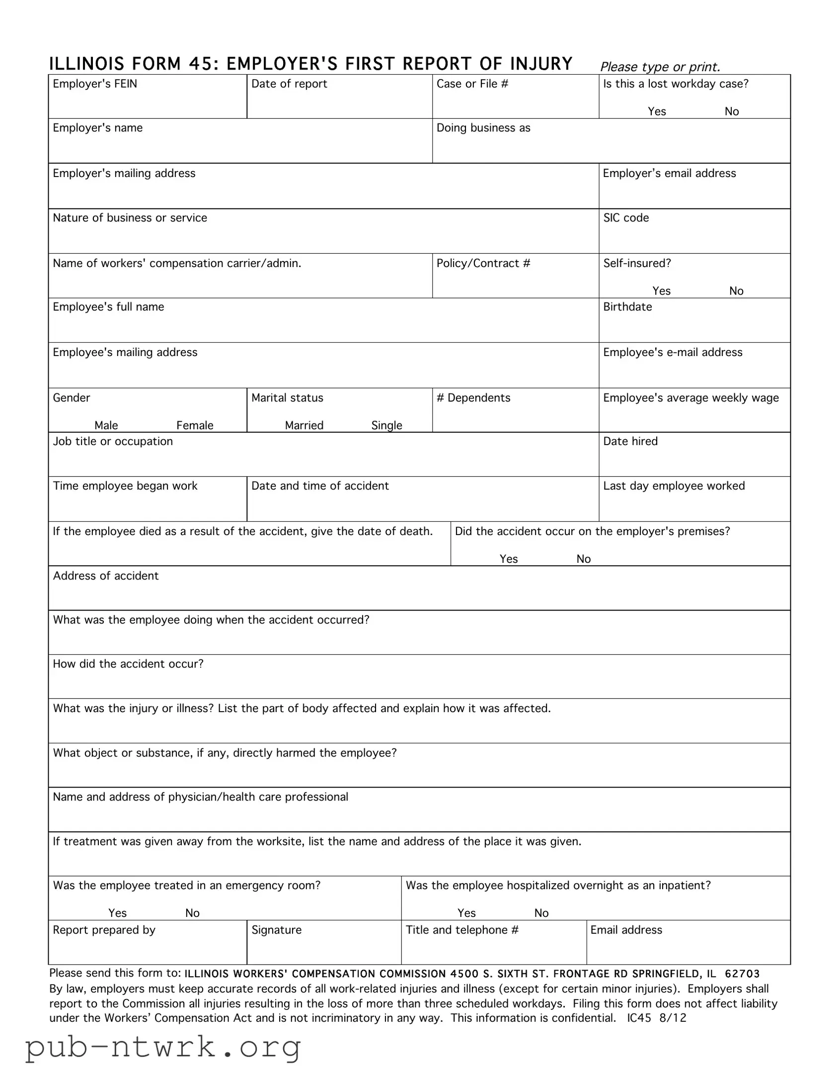 Blank Illinois First Report 45 PDF Form