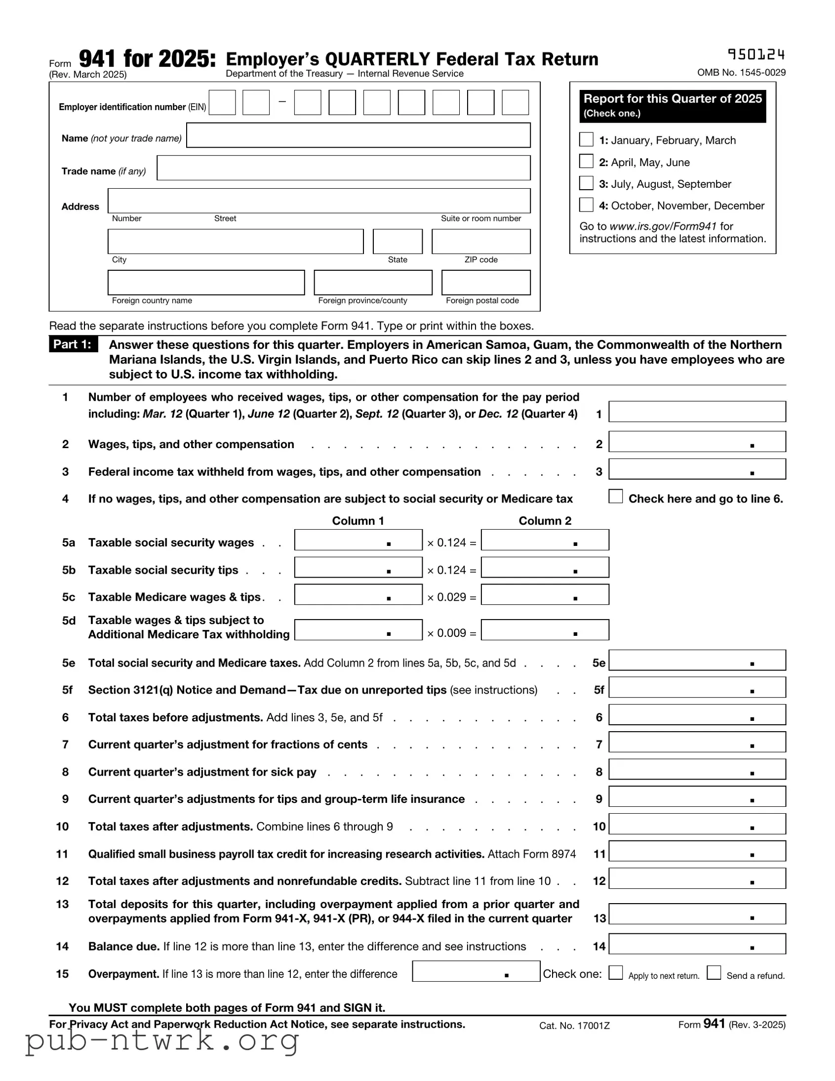 Blank IRS 941 PDF Form