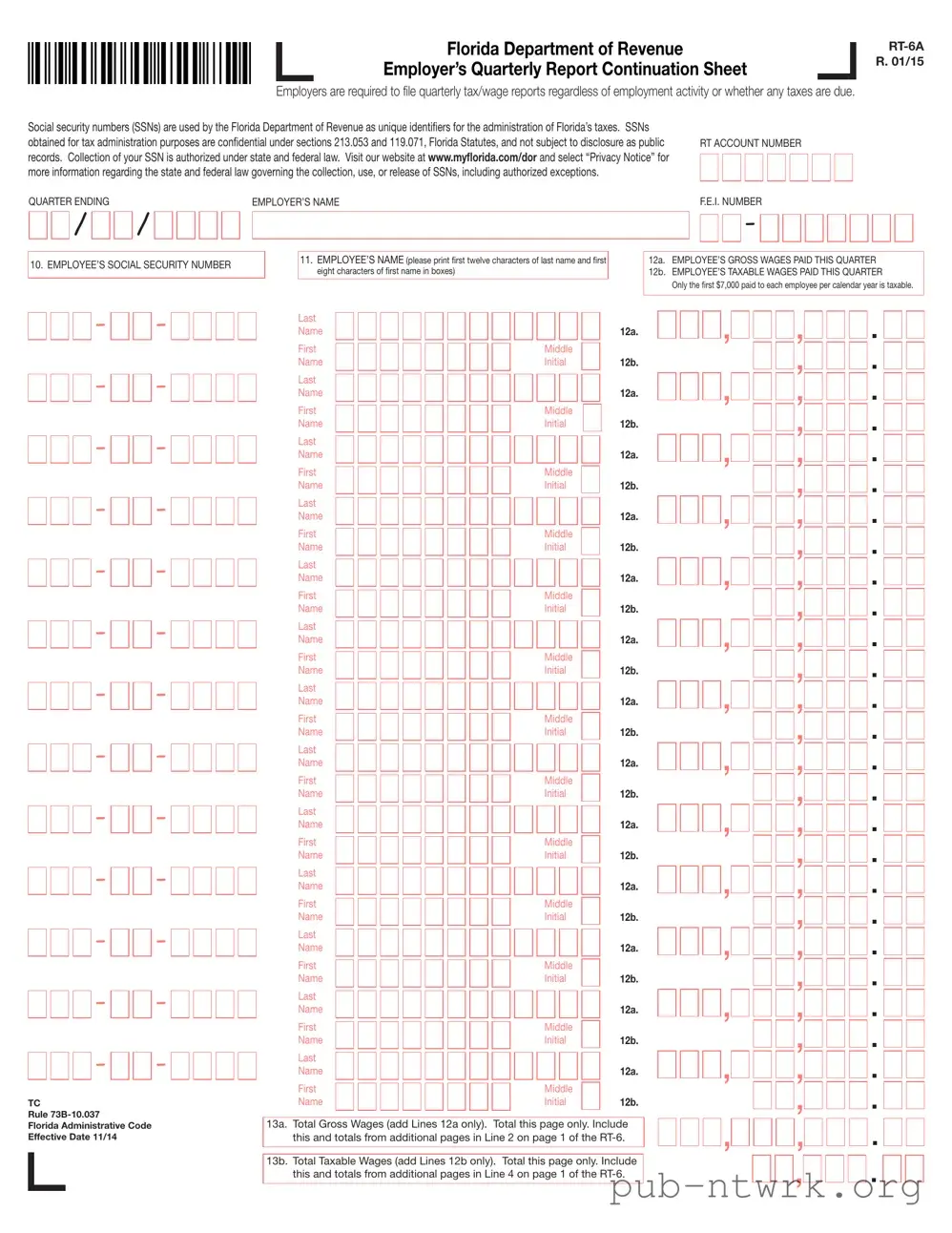 Blank Rt 6A Florida PDF Form