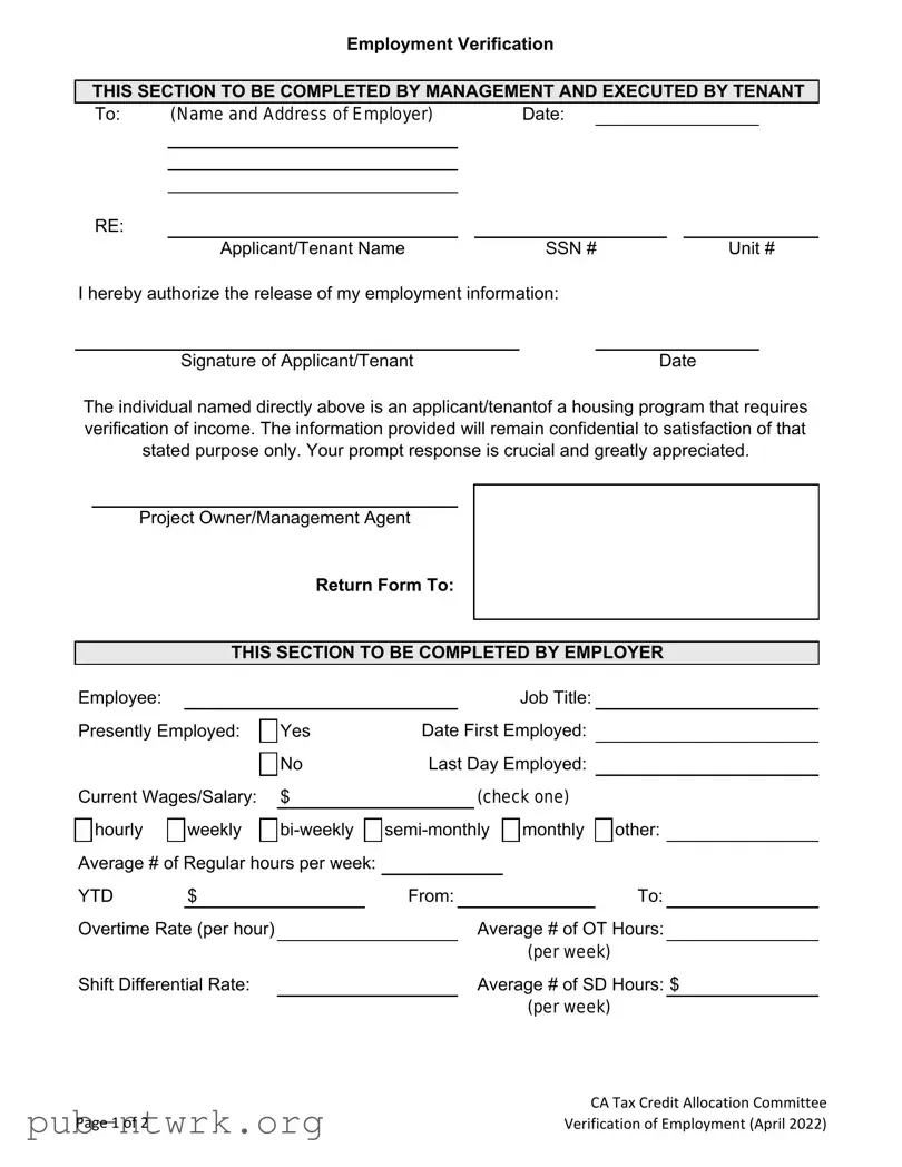 Blank Employment verification form PDF Form