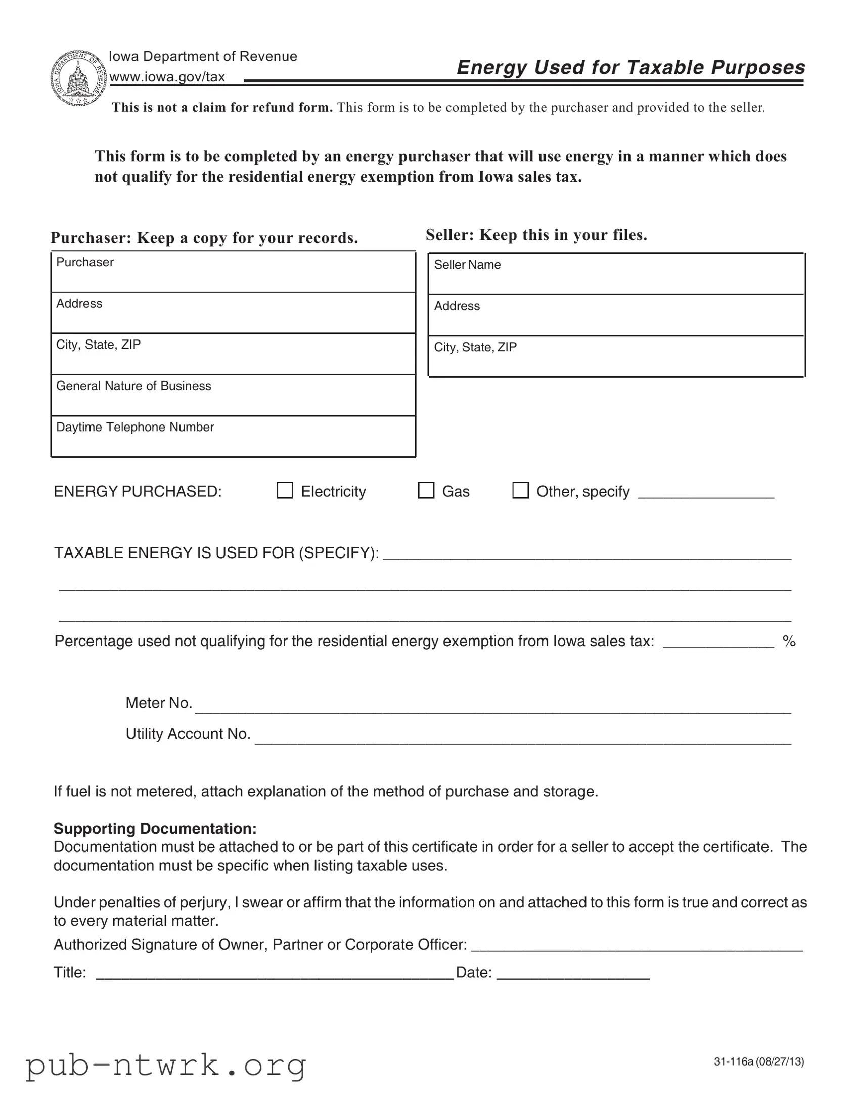 Blank Iowa 31 116A PDF Form