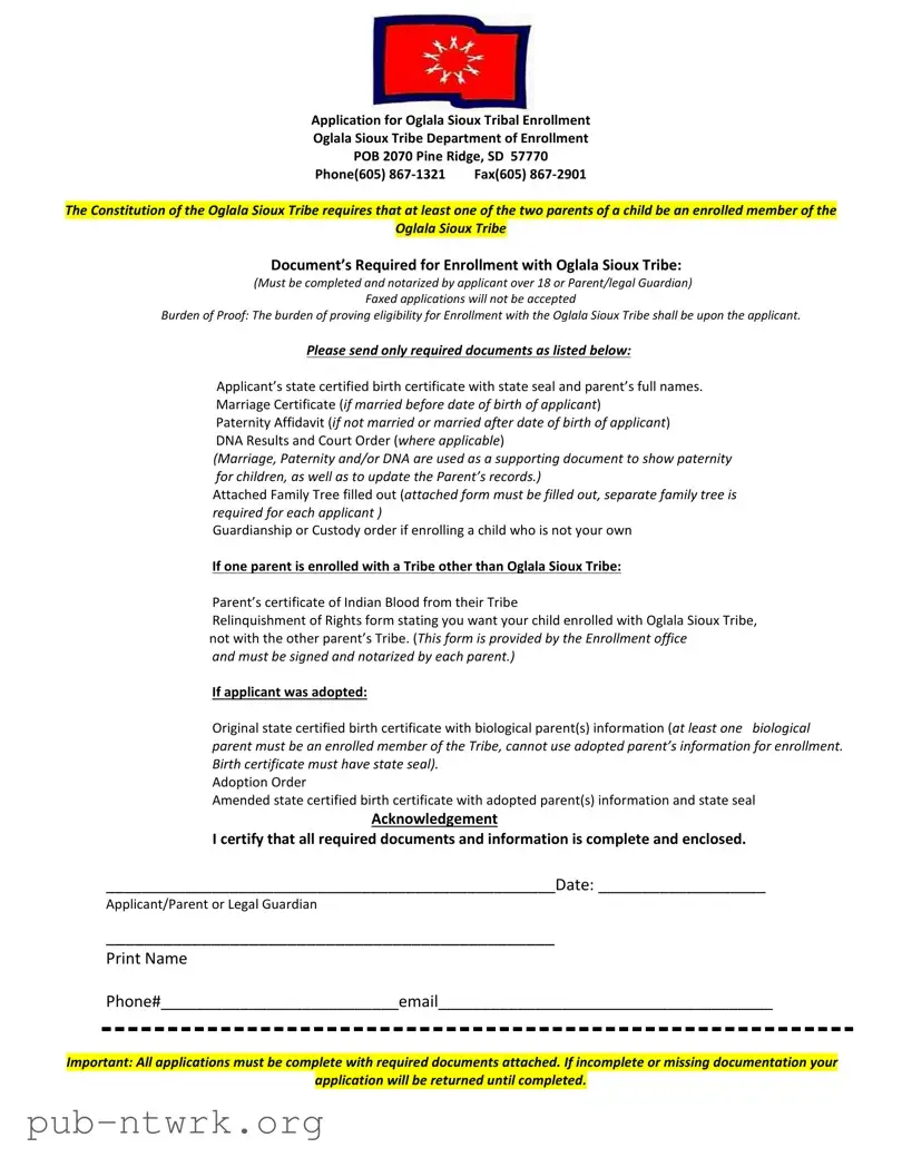 Blank Enrollment Oglala Sioux Tribe PDF Form