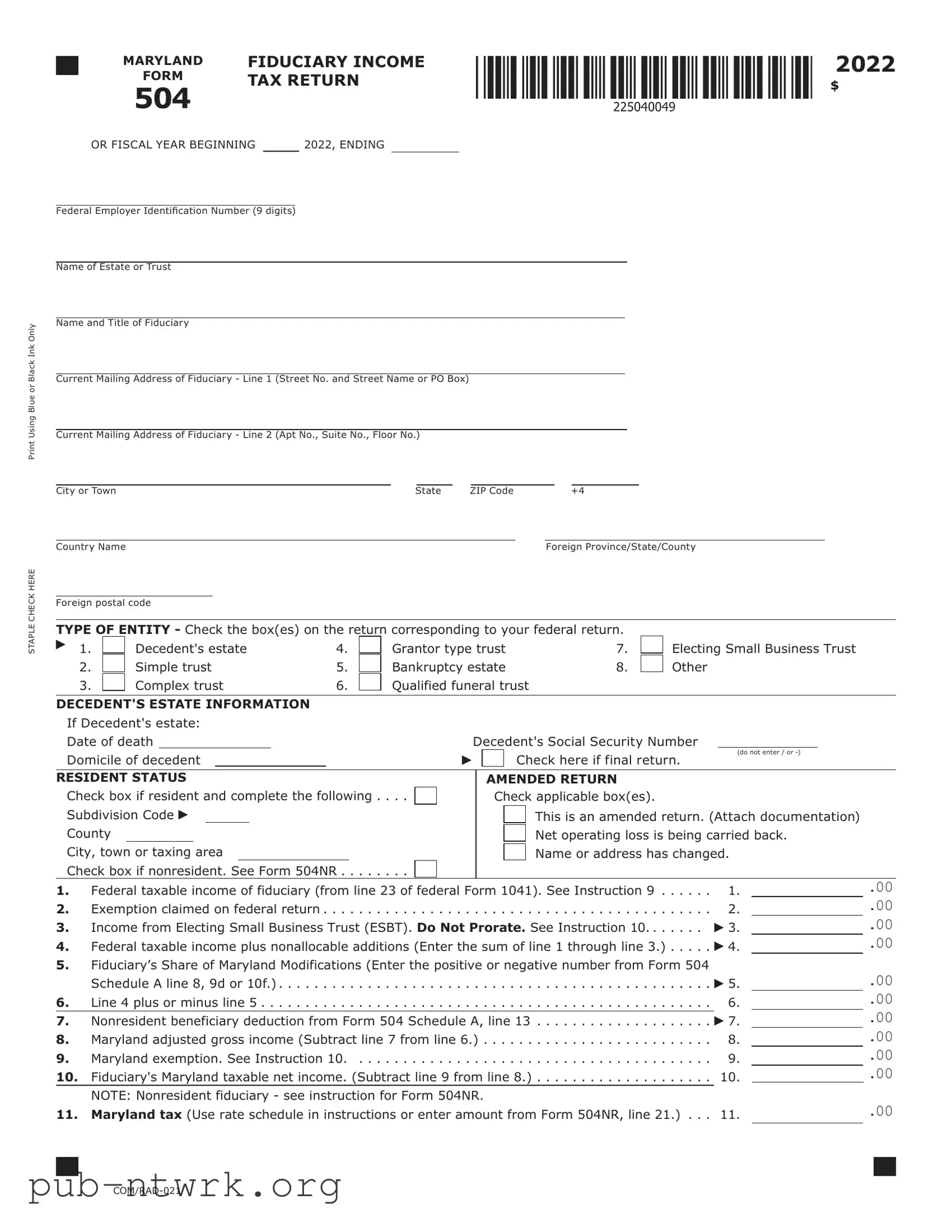 Blank Maryland 504 PDF Form