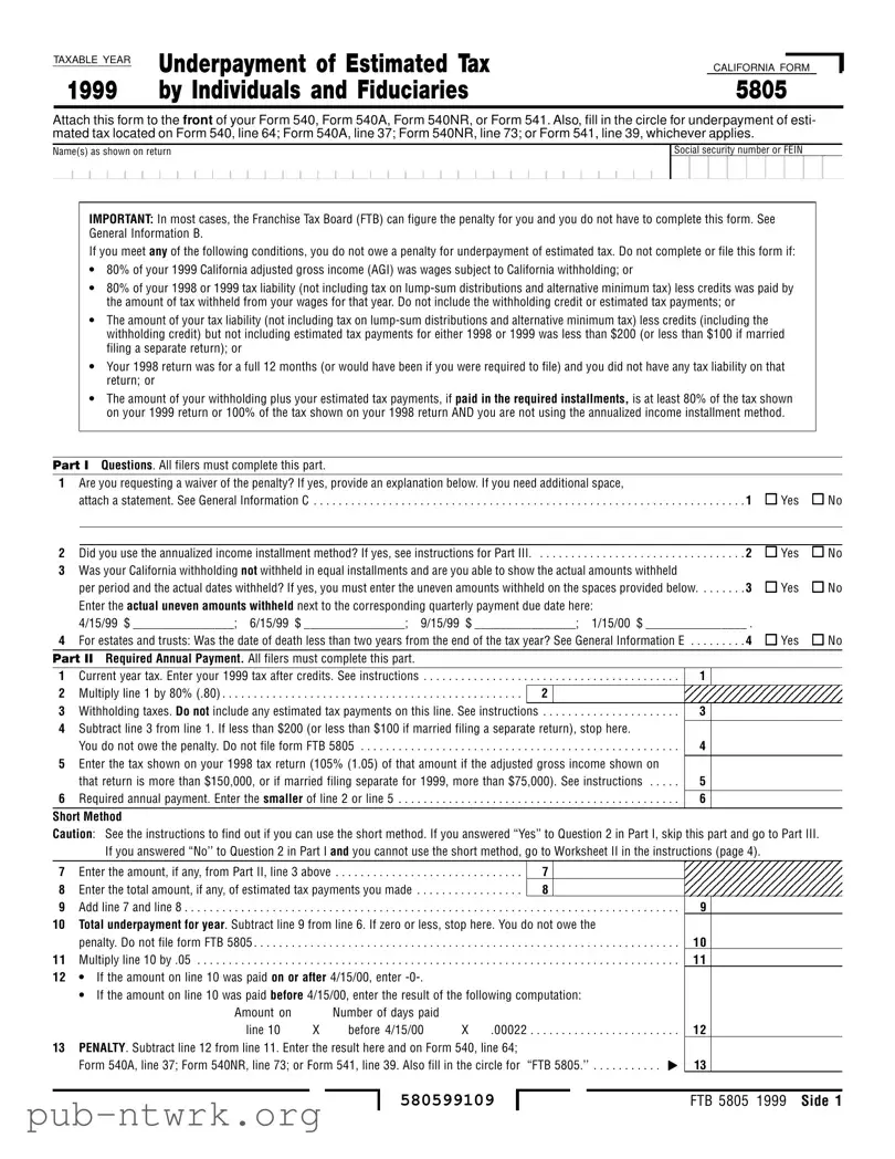 Blank California 5805 PDF Form