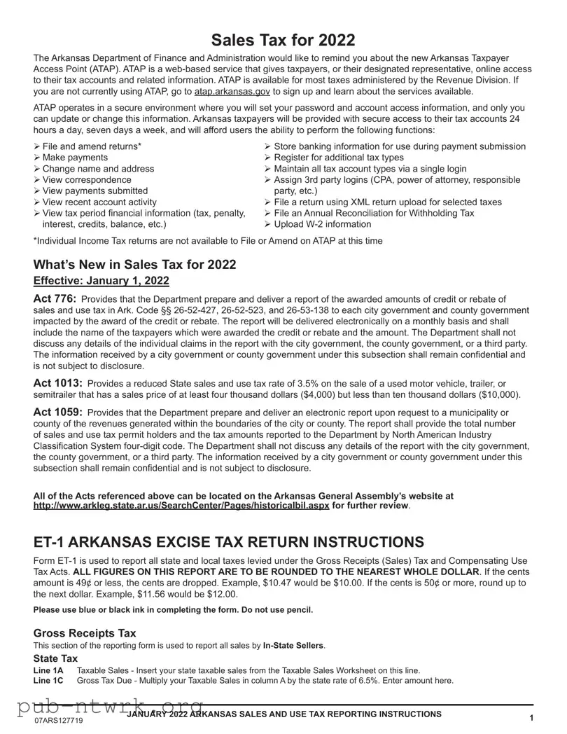 Blank Arkansas Et 1 PDF Form