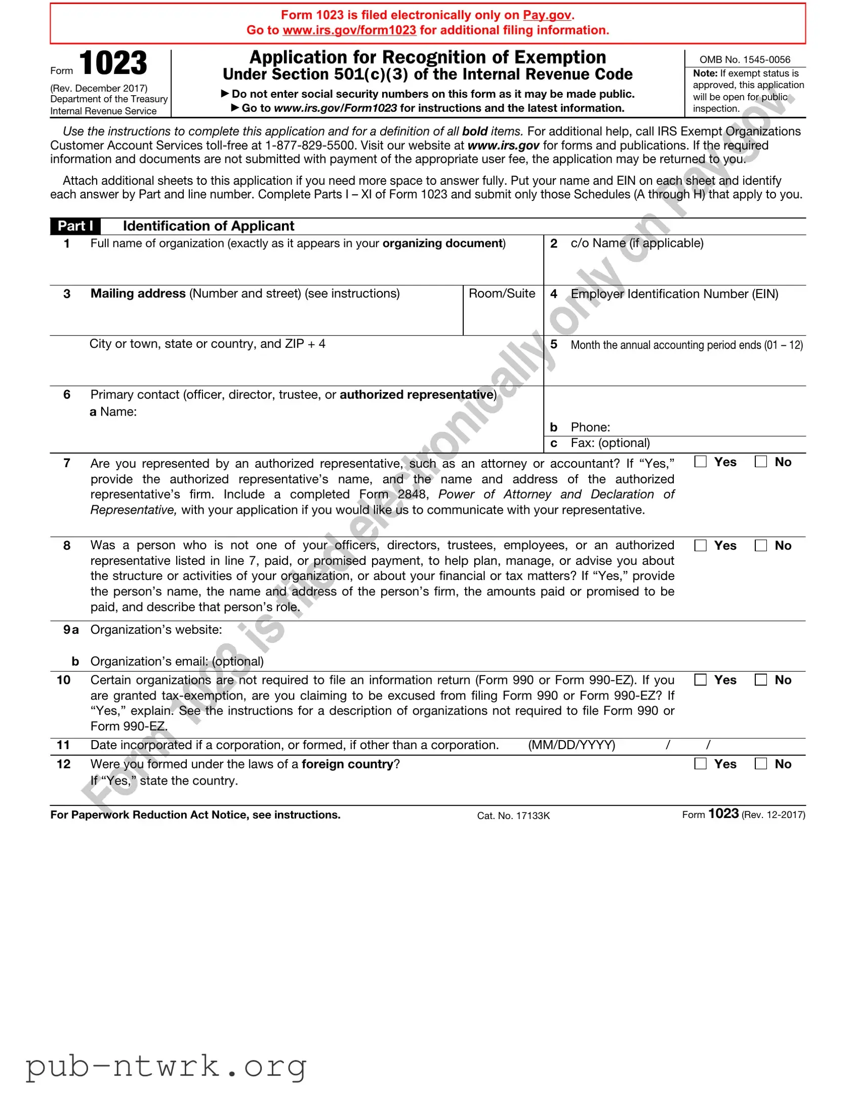 Blank IRS 1023 PDF Form