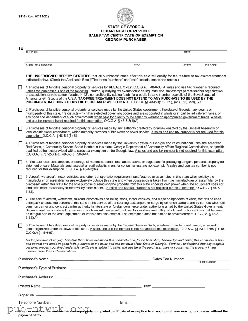Blank Georgia St 5 PDF Form