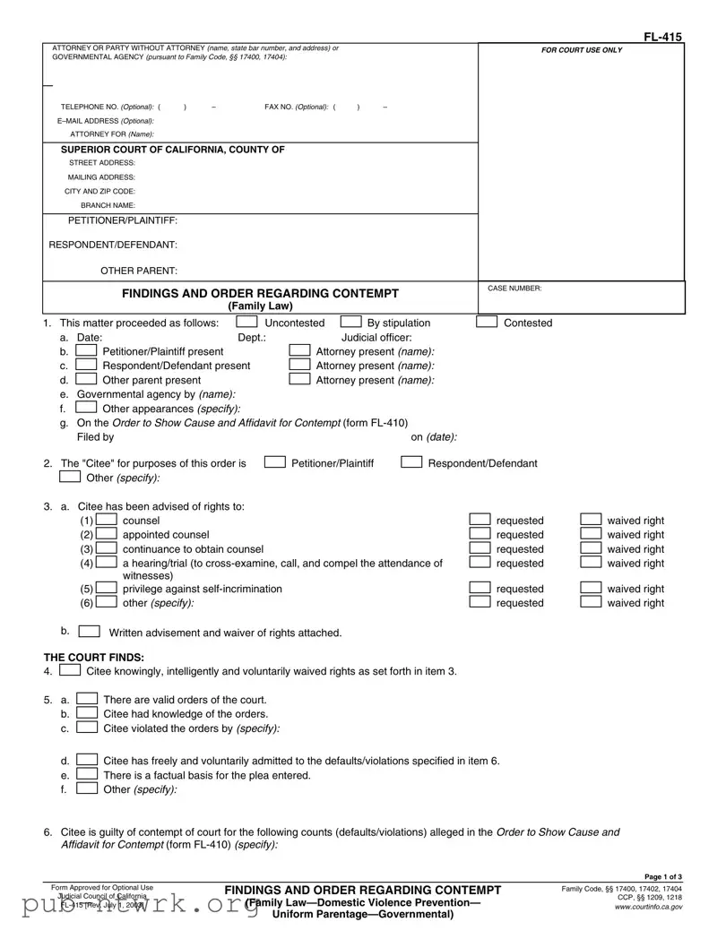 Blank California Fl 415 PDF Form