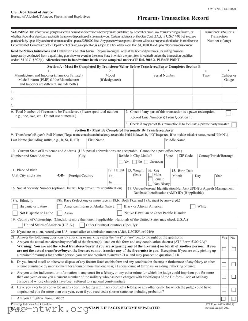 Blank ATF 4473 PDF Form