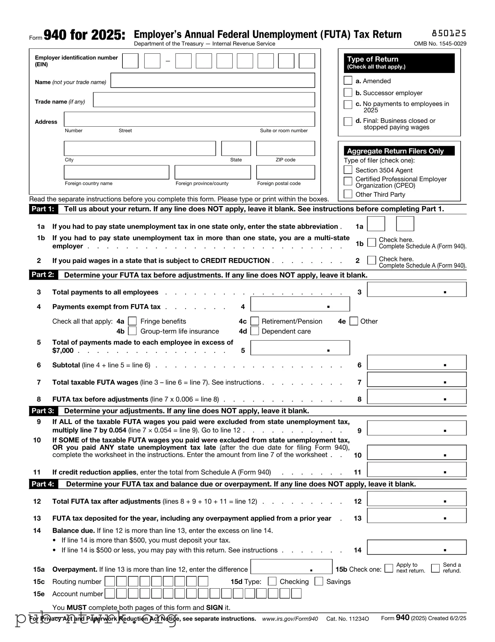 Blank IRS 940 PDF Form