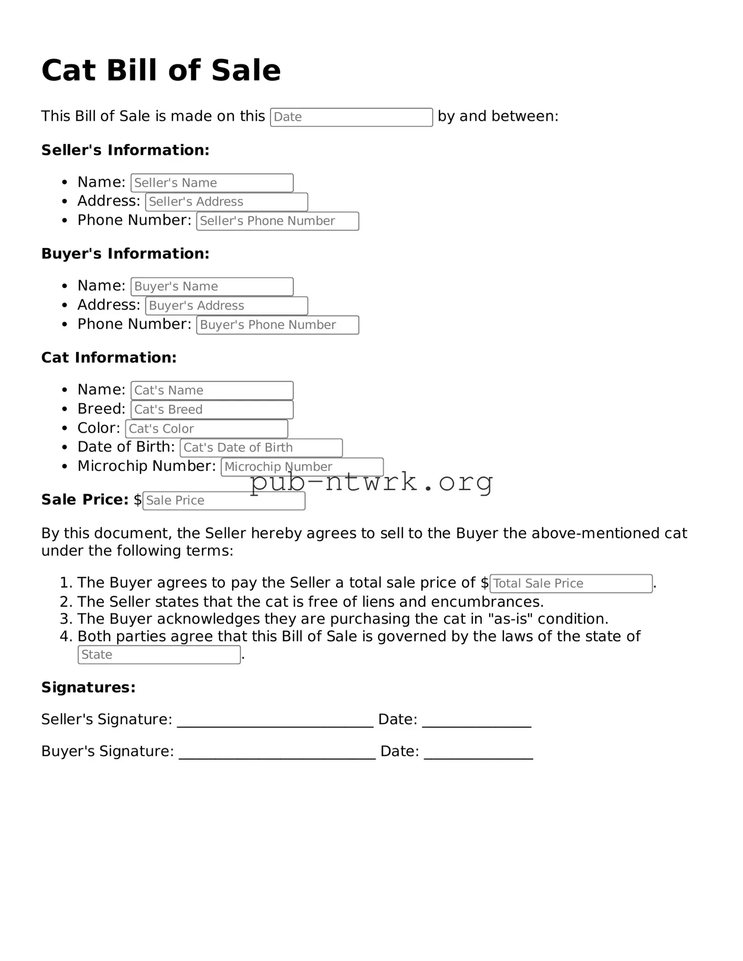 Legal Cat Bill of Sale Form