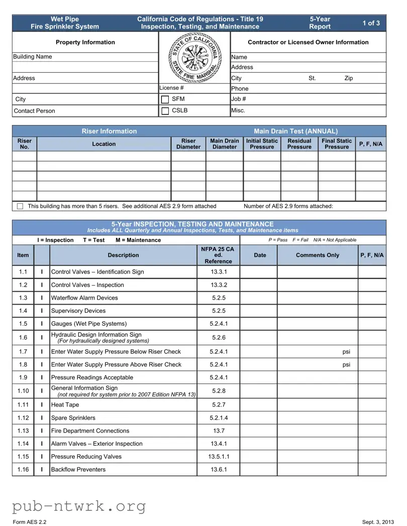 Blank 5 Year Fire Sprinkler Inspection PDF Form