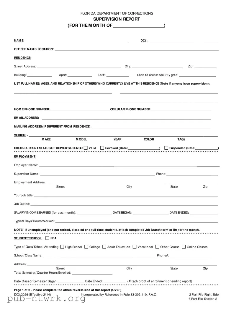 Blank Florida Supervision Report PDF Form