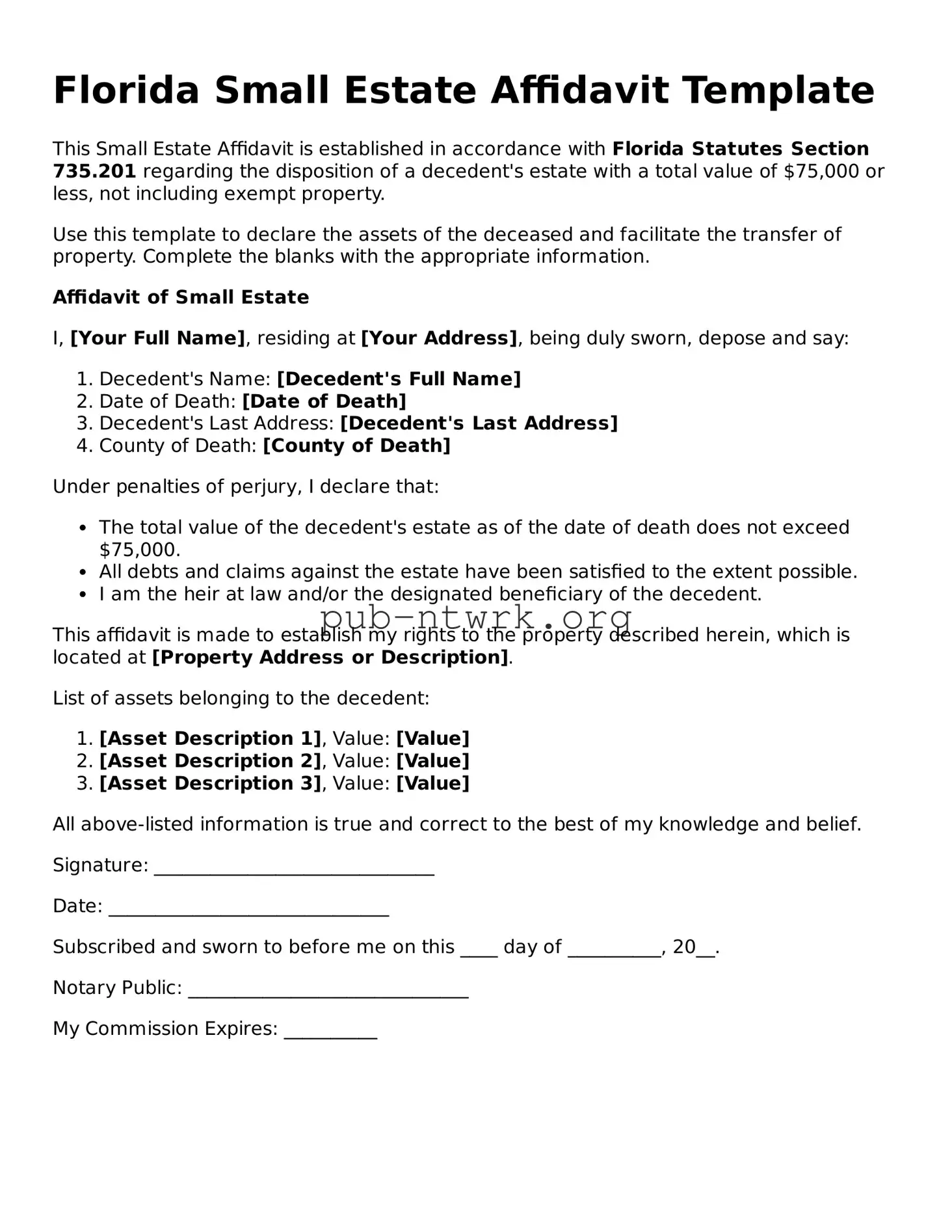 Free Florida Small Estate Affidavit Form