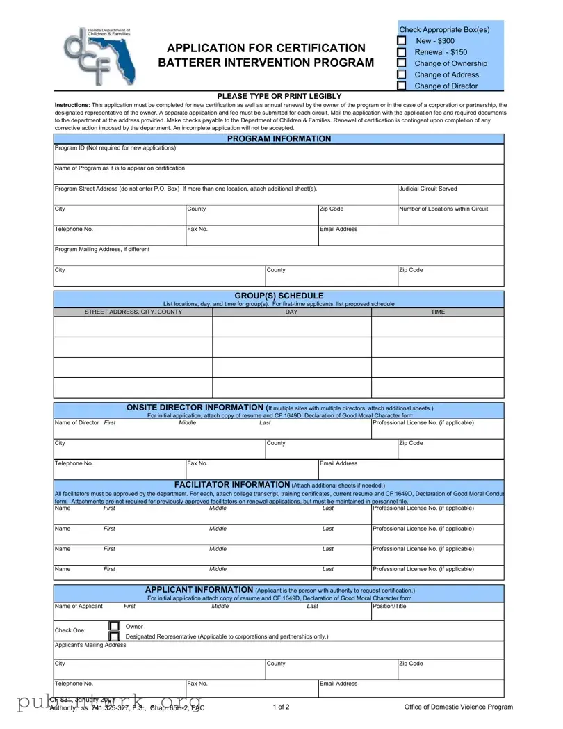 Blank Florida Cf 831 PDF Form
