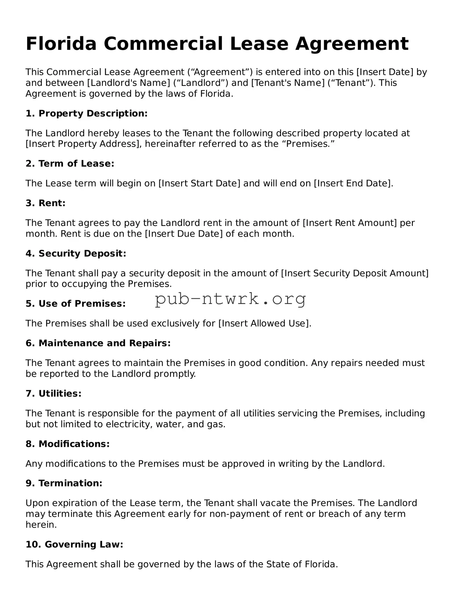 Free Florida Commercial Lease Agreement Form