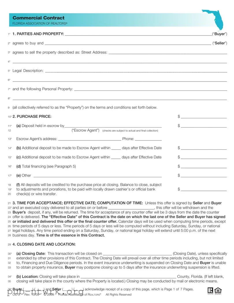 Blank Florida Commercial Contract PDF Form