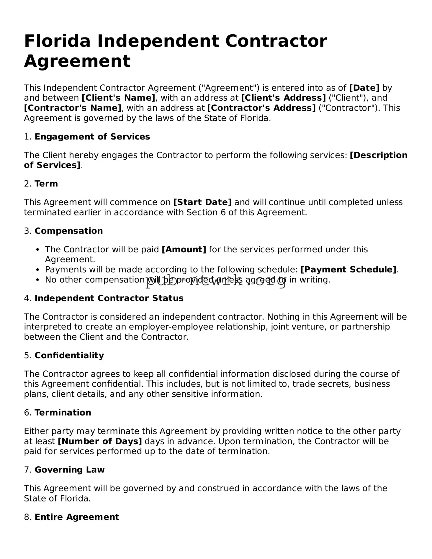 Free Florida Independent Contractor Agreement Form