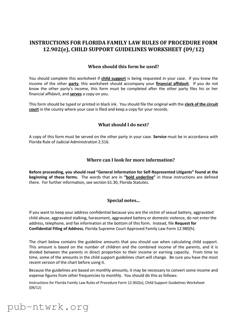 Blank Florida Child Support Calculator PDF Form