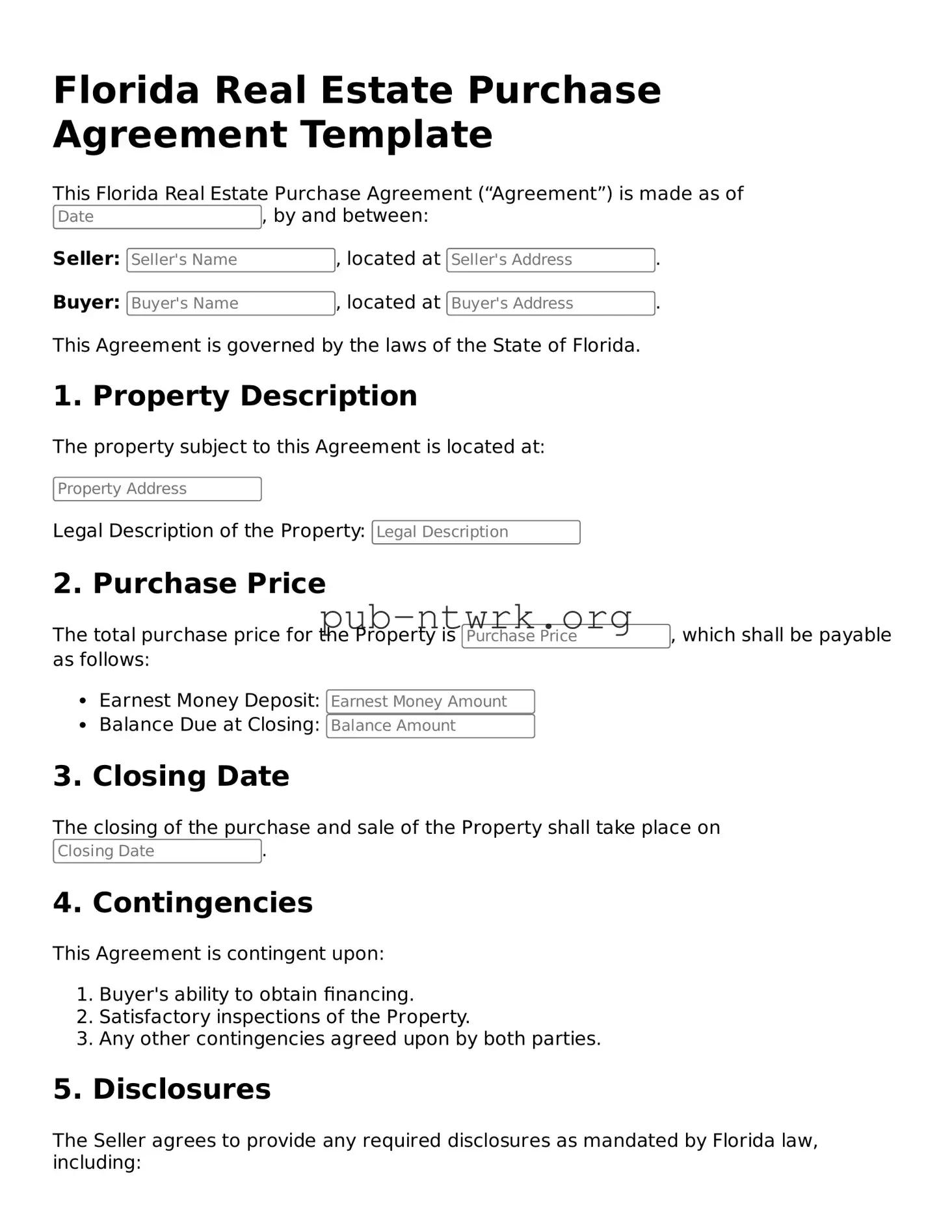 Free Florida Real Estate Purchase Agreement Form
