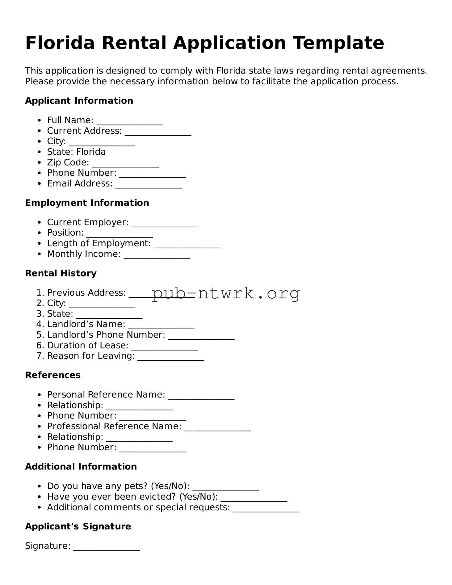 Free Florida Rental Application Form