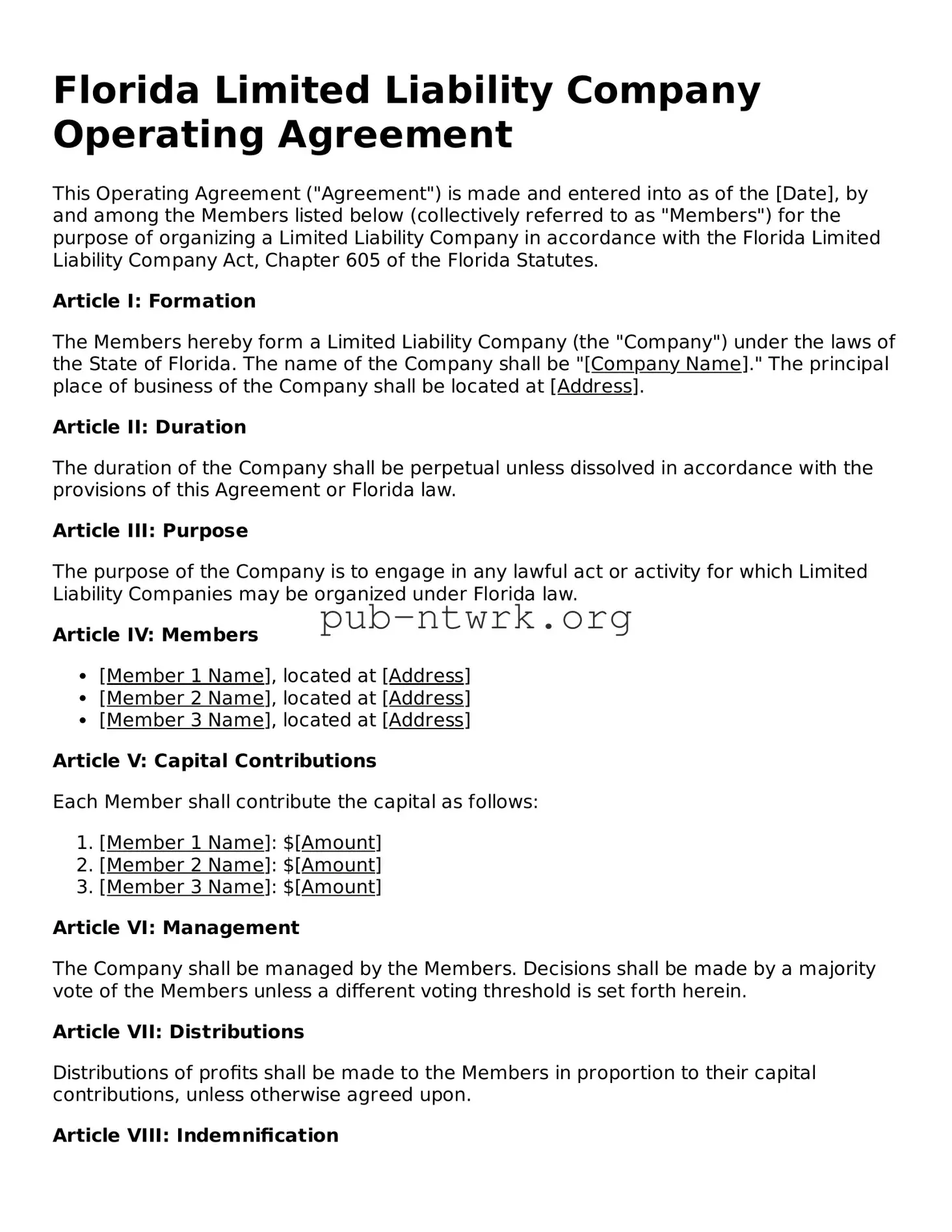 Free Florida Operating Agreement Form