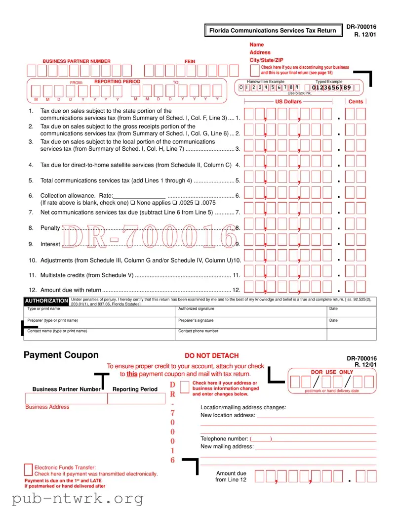 Blank Business Partner Number Florida PDF Form