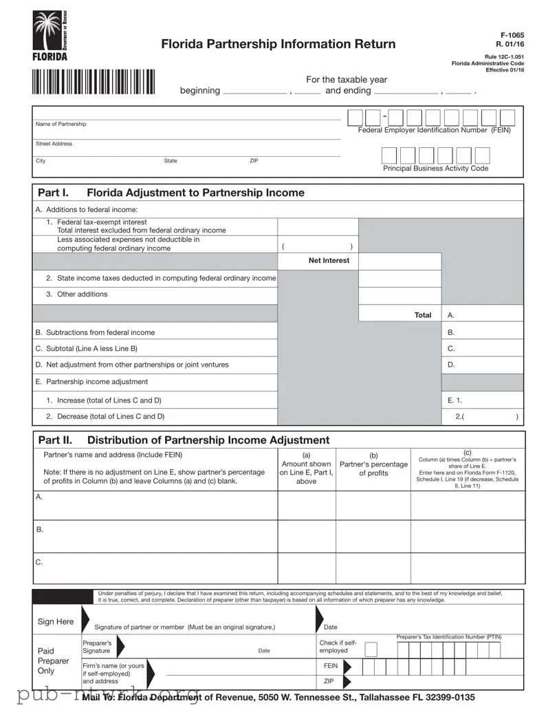 Blank Florida F 1065 PDF Form