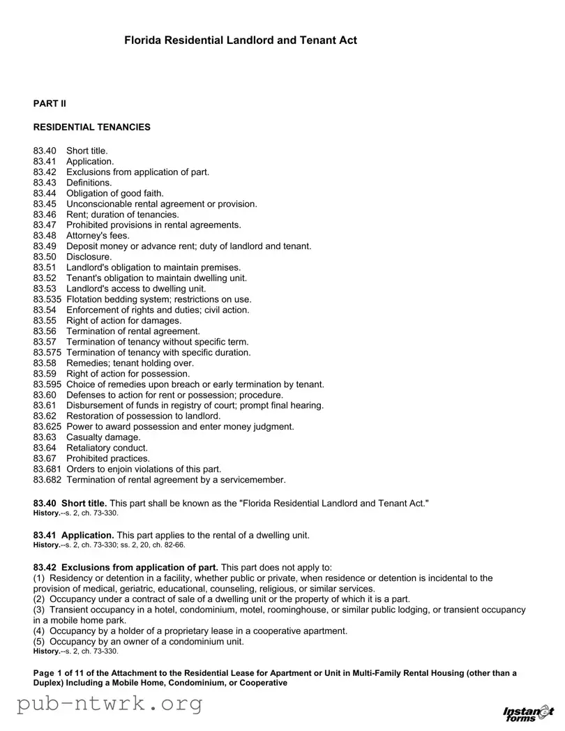Blank Florida Landlord Tenant Act PDF Form