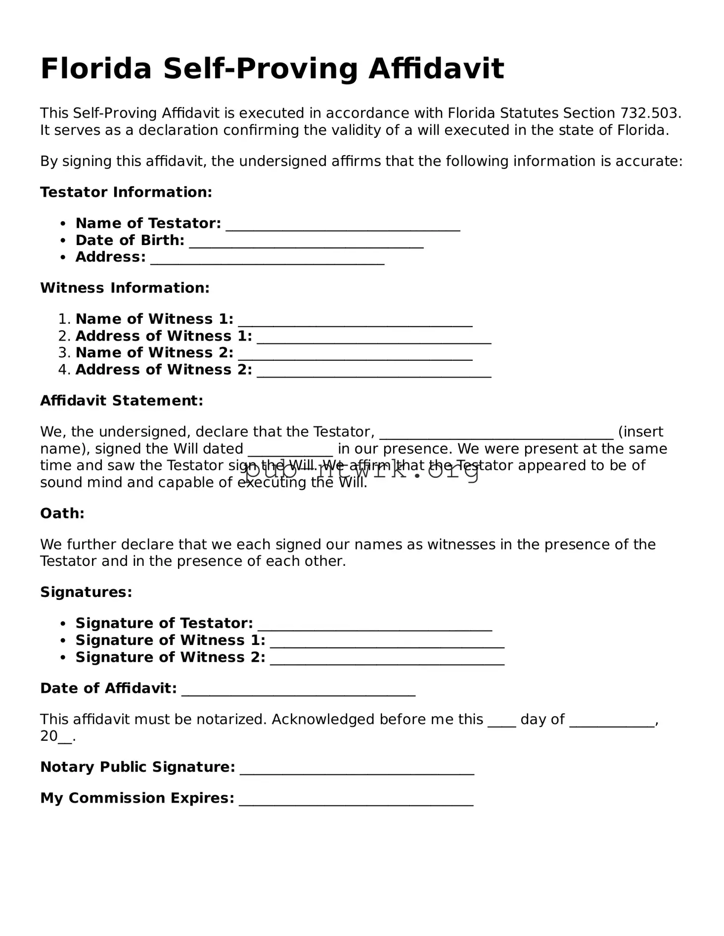 Free Florida Self-Proving Affidavit Form