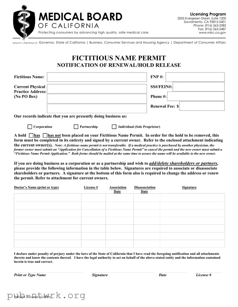 Blank California Fnp 004 PDF Form