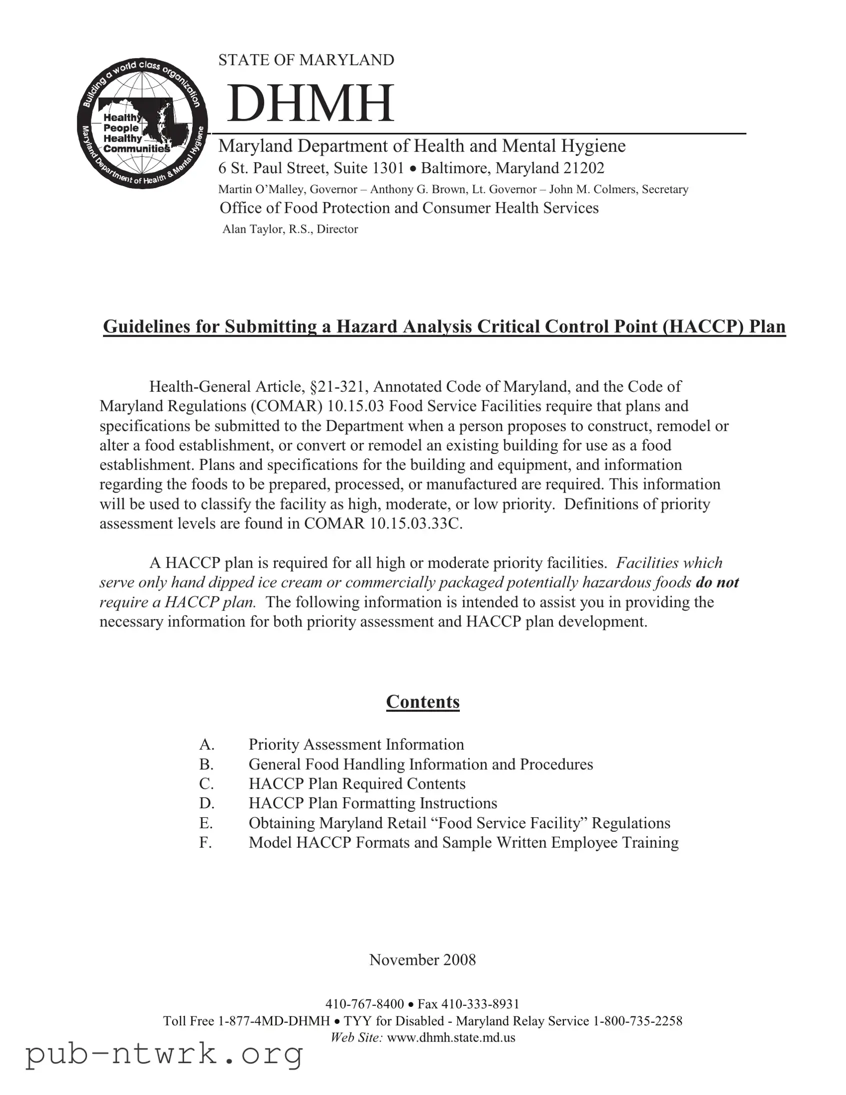 Blank Maryland Haccp Plan PDF Form