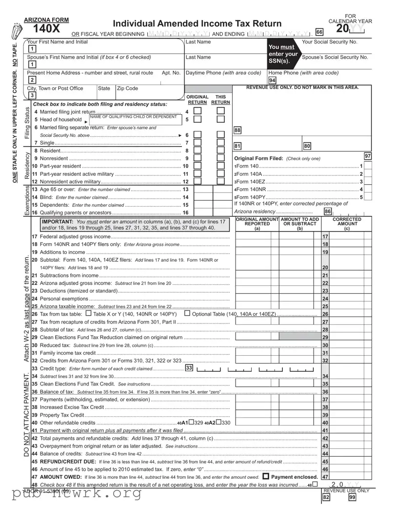 Blank Arizona 140X PDF Form