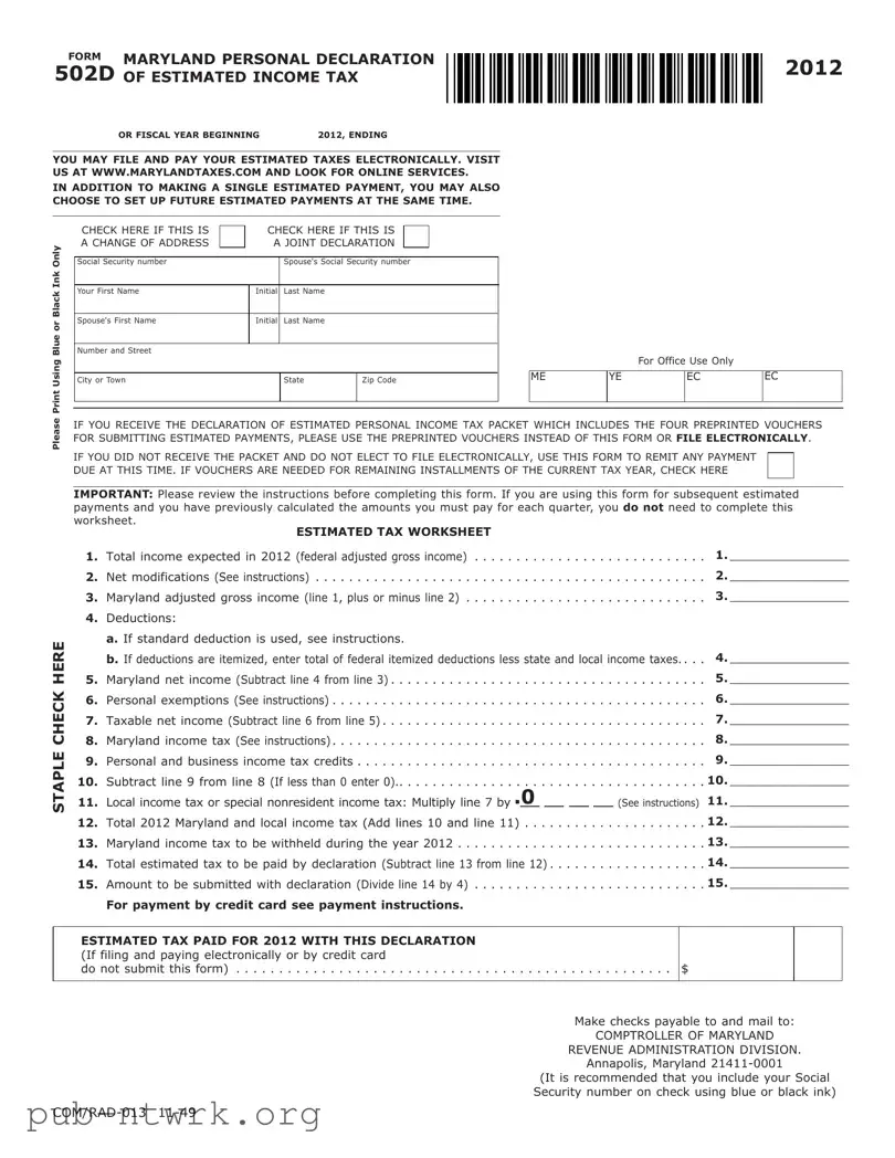 Blank 502D Maryland PDF Form