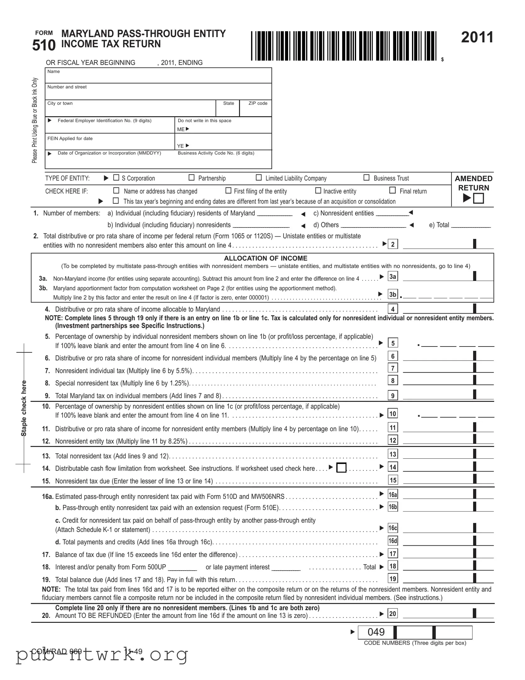 Blank Maryland 510 PDF Form