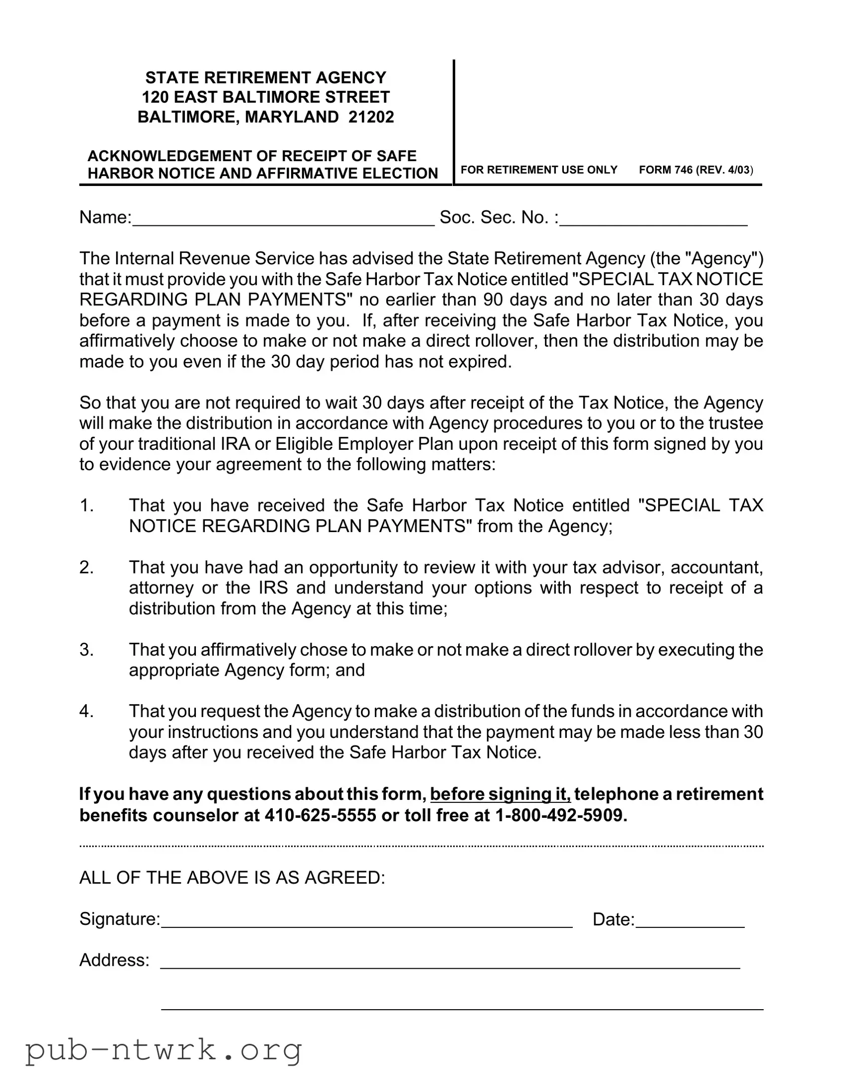 Blank Maryland 746 PDF Form